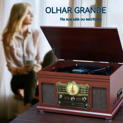 Imagem de TocaDiscos 3 em 1 com Bluetooth  Reproduz Vinil, CD, Fita Cassete, USB e Rádio FM