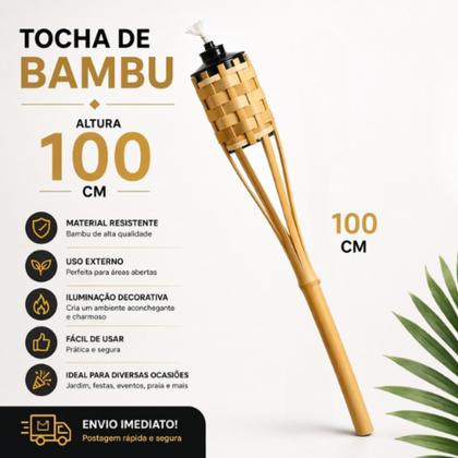 Imagem de Tocha de Bambu 100cm Decoração Jardim Festa Iluminação