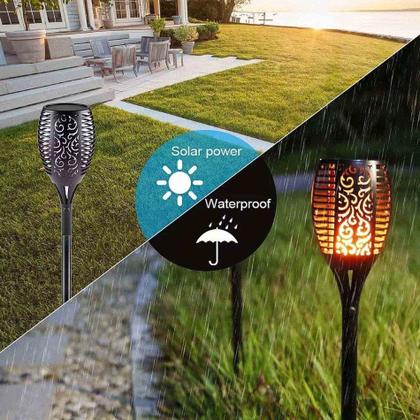 Imagem de Tocha Luminaria Solar Kit 3 unid. Espeto Fogo Balizador Chama Decoração 12 Leds Jardim Praia Lual Eventos