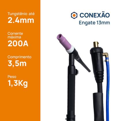 Imagem de Tocha seca para inversora tig wp17 3.5m conexao 13mm