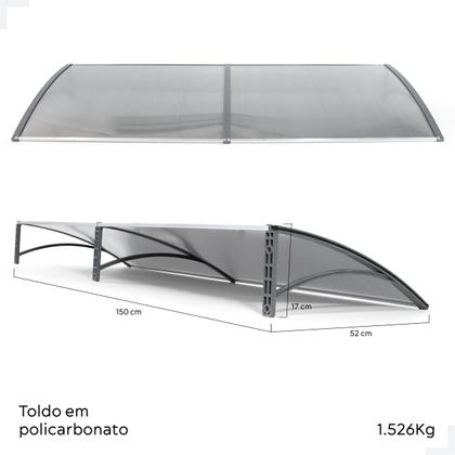 Imagem de Toldo Policarbonato Versátil 1.5x0.50m Cinza com Translúcido