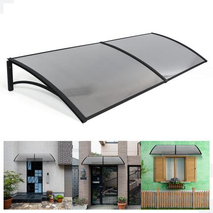 Imagem de Toldo Policarbonato Versátil com Mão Francesa 1.5mx0.50m - Preto com Translúcido para Cobertura de Portas, Janelas, etc.