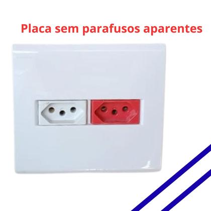 Imagem de Tomada 10A 110V e 20A 220V vermelha em placa 4x4 Tramontina LIZ