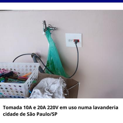 Imagem de Tomada 10A 110V e 20A 220V vermelha em placa 4x4 Tramontina LIZ