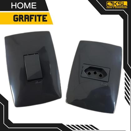 Imagem de Tomada 10a 4x2 Kit 10 und. Grafite Brilho Horizontal Com Placa Home B.lux