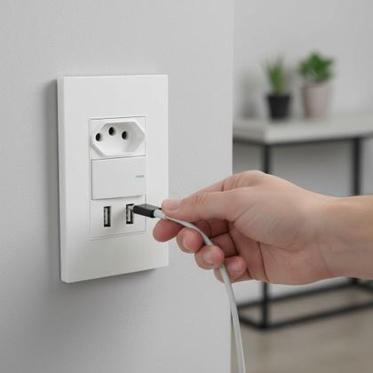 Imagem de Tomada 20 Amperes De Parede Com Interruptor Premium E Entrada Dupla USB Para Embutir