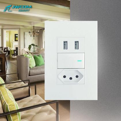 Imagem de Tomada 20 Amperes De Parede Com Interruptor Premium E Entrada Dupla USB Para Embutir