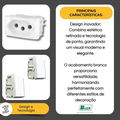 Imagem de Tomada 20A + 2 Teclas Simples com Placa Branca Home - B.Lux