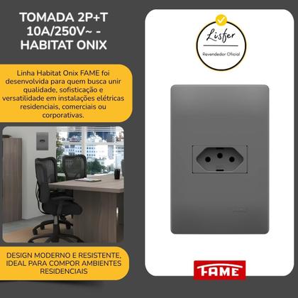 Imagem de Tomada 2p+t 10a 250v Horizontal 4x2 Habitat Onix Fame Cinza