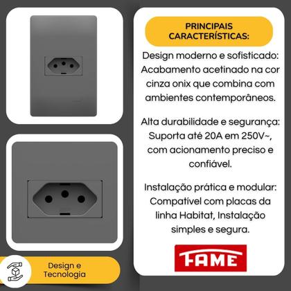 Imagem de Tomada 2p+t 10a 250v Horizontal 4x2 Habitat Onix Fame Cinza