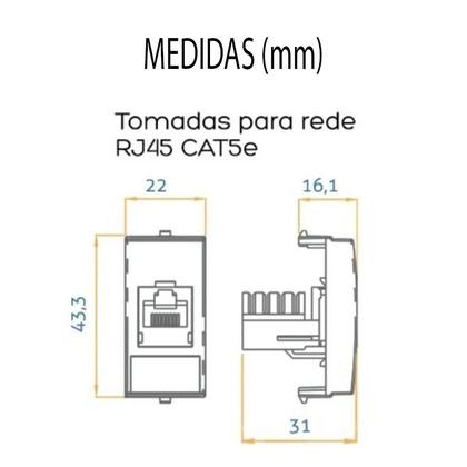 Imagem de Tomada 3 Pinos 10a + Rede RJ45 Cat5e Branco Móvel Marmore Drywall Gesso Granito Móveis Pedra Embutir Margirius