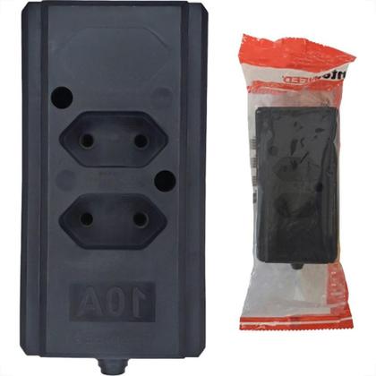 Imagem de Tomada Barra Interneed 2 Polos Preta 10A. Dupla