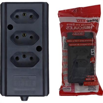 Imagem de Tomada Barra Interneed 2 Polos +Terra Preta 20A. Tripla