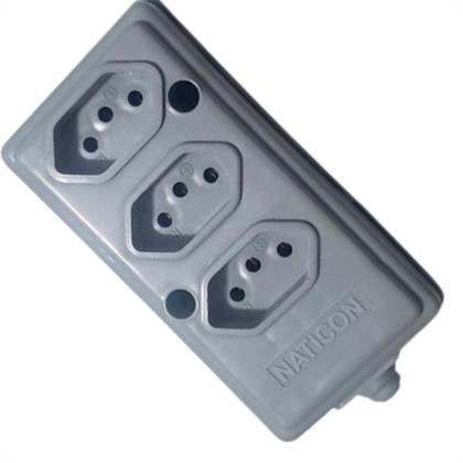 Imagem de Tomada Barra Naticon 2P+T. 10A. 3 Tomadas Cinza