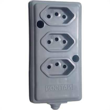 Imagem de Tomada Barra Naticon 2P+T. 10A. 3 Tomadas Cinza