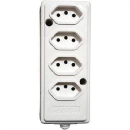 Imagem de Tomada Barra Naticon 2P+T. 10A. 4 Tomadas Branca