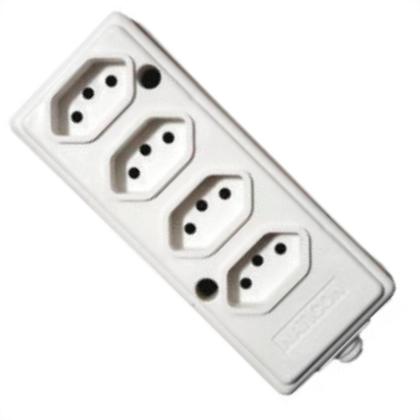 Imagem de Tomada Barra Naticon 2P+T. 10A. 4 Tomadas Branca