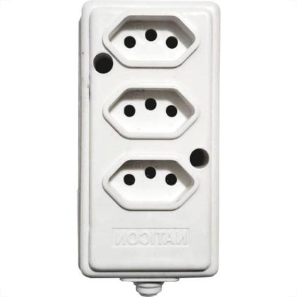 Imagem de Tomada Barra Naticon 2P+T. 20A. 3 Tomadas Branca