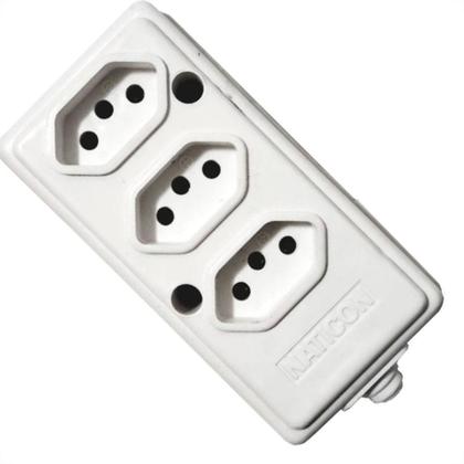 Imagem de Tomada Barra Naticon 2P+T. 20A. 3 Tomadas Branca