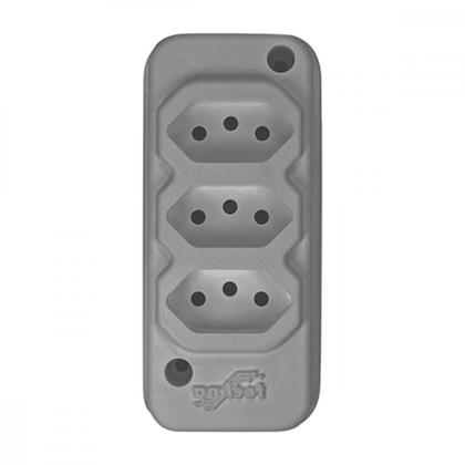 Imagem de Tomada Barra Techna Tripla 2P+T 10A Cinza