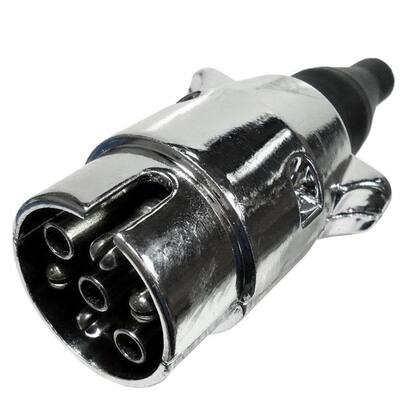 Imagem de Tomada Carretinha Macho + Femea Engate Ingatar Alumínio Polido Plug Eletric Luzes Carretinhas Ônibus