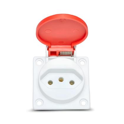 Imagem de Tomada De Embutir 2p+t 10a 250v Com Tampa Vermelha Steck