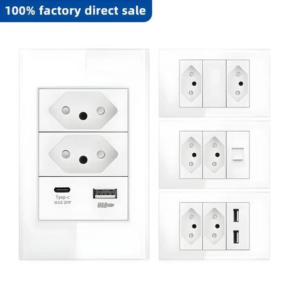 Imagem de Tomada de Parede com USB, Tipo-C e RJ45 - Painel de Vidro Temperado Viswe 10A/20A