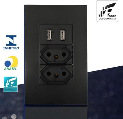 Imagem de Tomada De Parede Duo Com 2 Entradas Usb Bivolt Jwcom PRETA