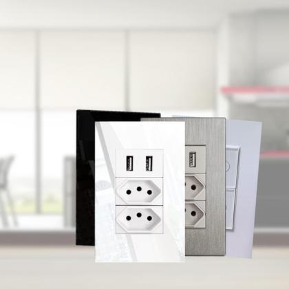 Imagem de Tomada De Parede Duo Com 2 Entradas Usb Bivolt Jwcom PRETA