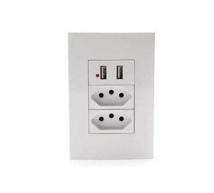 Imagem de Tomada de Parede Dupla Bivolt C/ USB Duplo
