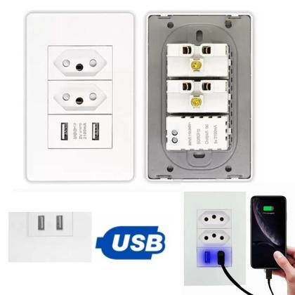 Imagem de Tomada De Parede Dupla Usb Embutir Bivolt 10a Interruptor Cor Branco