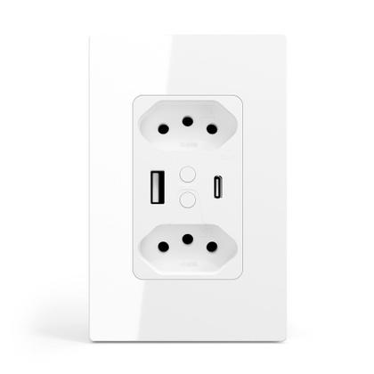 Imagem de Tomada de Parede inteligente Dupla Com entrada USB ekaza BRANCO
