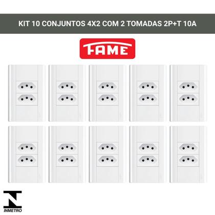 Imagem de Tomada Dupla 10a/250v C/ Placa 4x2 Fame Modulare - Kit 10 Un