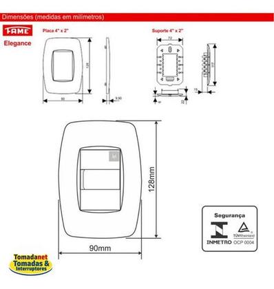 Imagem de Tomada Dupla 10a/250v Com Placa 4x2 Fame Elegance