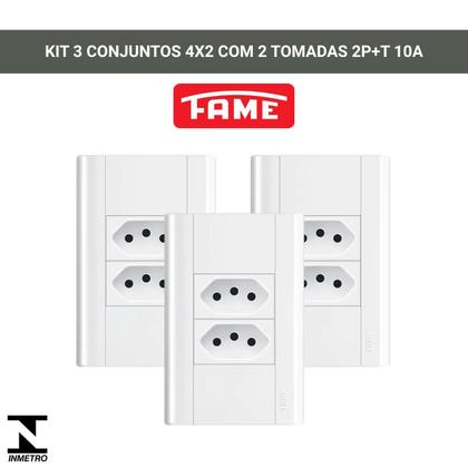Imagem de Tomada Dupla 10a/250v Com Placa 4x2 Fame Modulare - Kit 3 Un