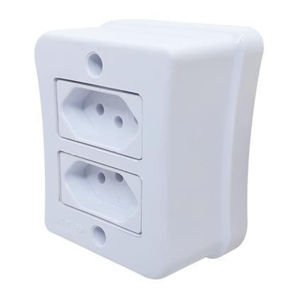 Imagem de Tomada Dupla 2p+t 10A Sobrepor Externo Branco Com Placa Espelho Linha Viena Bivolt 127v e 250v