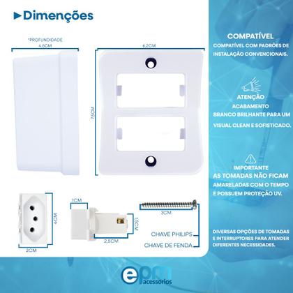 Imagem de Tomada Dupla 2p+t 10A Sobrepor Externo Com Placa Espelho Branco Com Inmetro Linha Viena