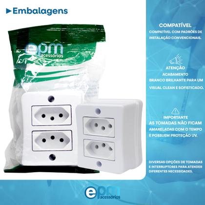 Imagem de Tomada Dupla 2p+t 10A Sobrepor Externo Com Placa Espelho Branco Com Inmetro Linha Viena