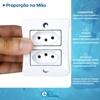 Imagem de Tomada Dupla 2p+t 10A Sobrepor Externo Com Placa Espelho Branco Com Inmetro Linha Viena