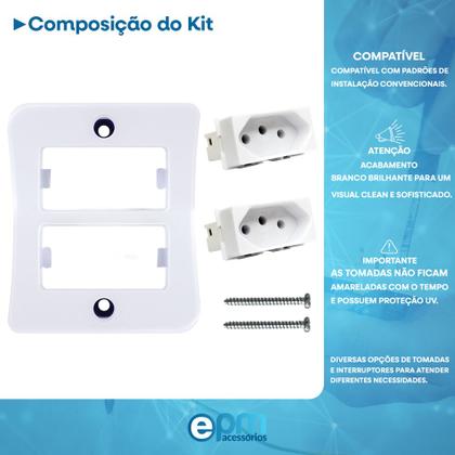 Imagem de Tomada Dupla 2p+t 10A Sobrepor Externo Com Placa Espelho Branco Com Inmetro Linha Viena