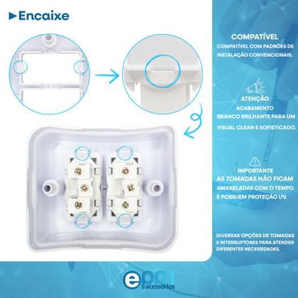 Imagem de Tomada Dupla 2p+t 10A Sobrepor Externo Com Placa Espelho Branco Com Inmetro Linha Viena