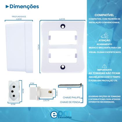 Imagem de Tomada Dupla 2p+t 20A Sobrepor Externo Com Placa Espelho Branco Com Inmetro Linha Viena