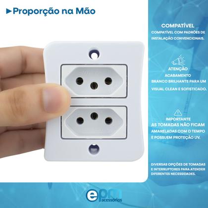 Imagem de Tomada Dupla 2p+t 20A Sobrepor Externo Com Placa Espelho Branco Com Inmetro Linha Viena