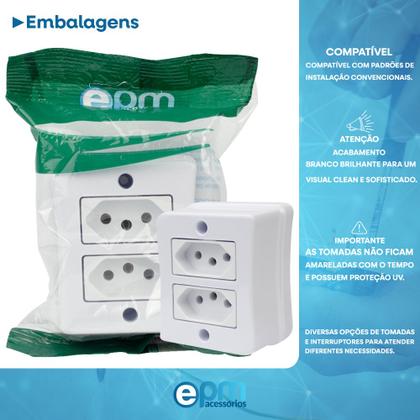Imagem de Tomada Dupla 2p+t 20A Sobrepor Externo Com Placa Espelho Branco Com Inmetro Linha Viena