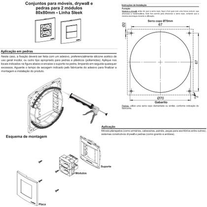 Imagem de Tomada Dupla 3 Pinos 10a + Interruptor Simples Móvel Marmore Drywall Gesso Granito Móveis Pedra Embutir Branco Margirius