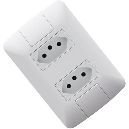 Imagem de Tomada Dupla Aria Branco Tramontina 10A/250V + Interruptor Simples Kit 15 Unidades