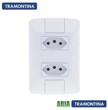 Imagem de Tomada Dupla Aria Branco Tramontina 10A/250V Kit c/ 10 unidades