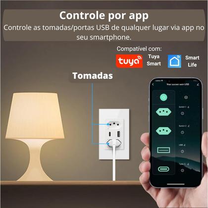 Imagem de Tomada Dupla Inteligente Smart Wifi Bivolt Usb Alexa Preto Eka