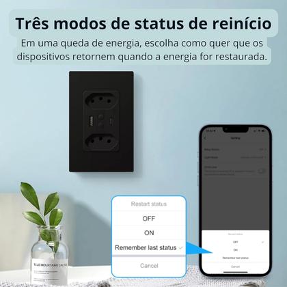 Imagem de Tomada Dupla Inteligente Smart Wifi Bivolt Usb Alexa Preto Eka