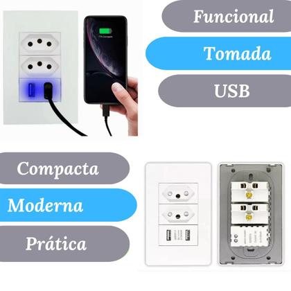 Imagem de Tomada Dupla Parede Entrada Usb E Tipo C Branco